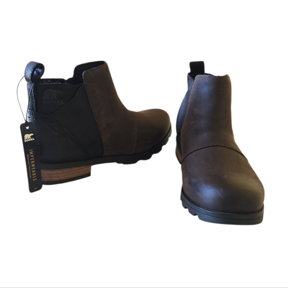 Sorel Emelie Women’s Chelsea Lug Sole blackened brown Waterproof Boots Size 8 - Picture 2 of 16